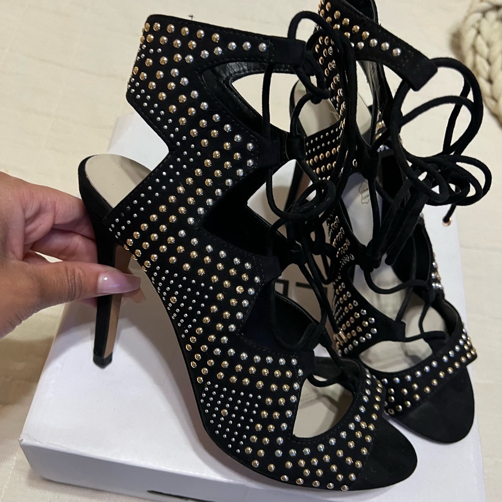 Black Studded High Heel Sandals